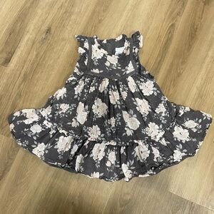 Tahari Grey/Pink Floral Ruffled Dotted Swiss Cotton Lined Dress-3T